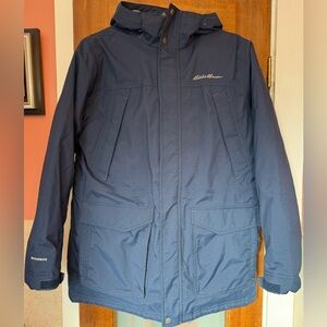 Eddie Bauer Men’s Navy Premium DOWN Hooded Weatheredge Parka NWOT-Large